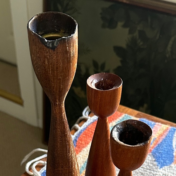 Mid Century wood taper candle holder - Picture 2 of 3